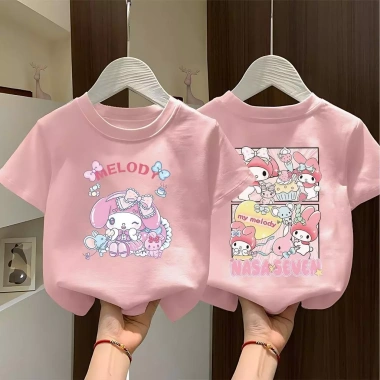 Áo bé gái cotton dáng rộng in Melody ngắn tay cổ tròn thiết kế đơn giản, thích hợp hè - Giá 143.332 VND