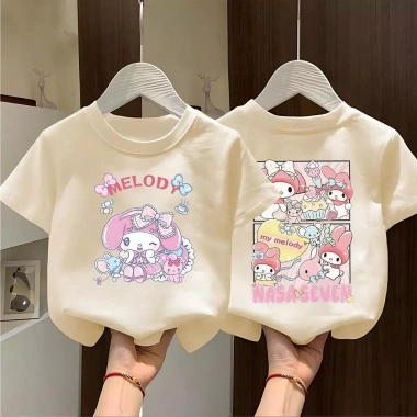 Áo bé gái cotton dáng rộng in Melody ngắn tay cổ tròn thiết kế đơn giản, thích hợp hè - Giá 143.332 VND