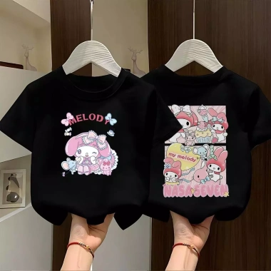 Áo bé gái cotton dáng rộng in Melody ngắn tay cổ tròn thiết kế đơn giản, thích hợp hè - Giá 143.332 VND