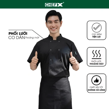 Áo Bếp Ngắn Tay Cúc Bấm Lưới Sau Lưng - CHEF X Kitchen Uniform Giá 198.000₫
