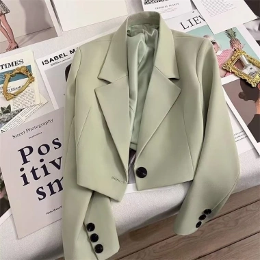 Áo blazer croptop nữ ngắn dài tay, đệm vai 2 lớp, lót lụa tôn Hàn Quốc - 179.000₫