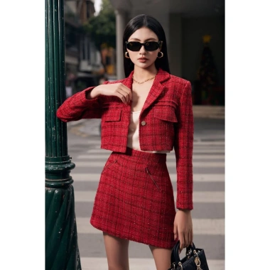 Áo Blazer Dạ Croptop và Chân Váy Dạ Túi Khóa Chéo MYAN DESIGN - Giảm giá 209k