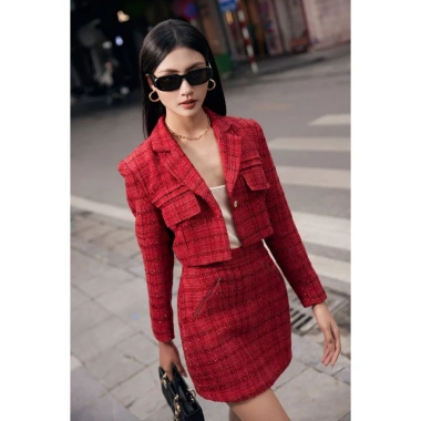 Áo Blazer Dạ Croptop và Chân Váy Dạ Túi Khóa Chéo MYAN DESIGN - Giảm giá 209k