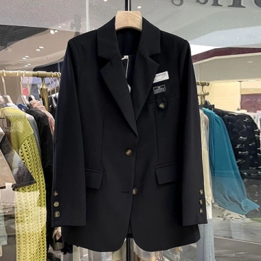 Áo blazer dài phong cách Hàn Quốc thêu logo ngực, áo vest thời thượng - Giá chỉ 349.000đ