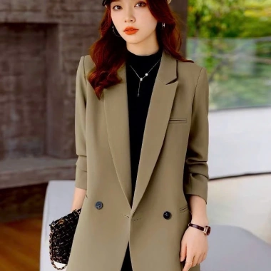 Áo blazer dài tay nữ 2 cúc nâu rêu sang chảnh, phong cách công sở - 345.000₫