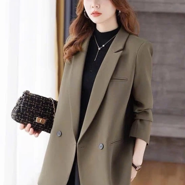 Áo blazer dài tay nữ 2 cúc nâu rêu sang chảnh, phong cách công sở - 345.000₫