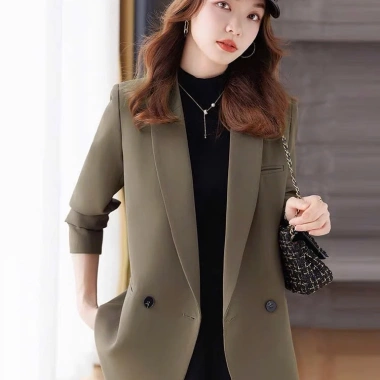 Áo blazer dài tay nữ 2 cúc nâu rêu sang chảnh, phong cách công sở - 345.000₫