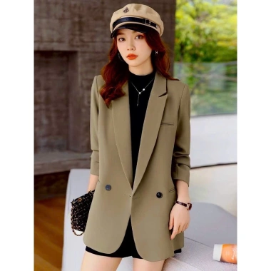 Áo blazer dài tay nữ 2 cúc nâu rêu sang chảnh, phong cách công sở - 345.000₫