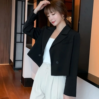 Áo Blazer form ngắn màu đen 2 cúc 2 lớp phong cách Hàn Quốc – FREESHIP, giá 229k
