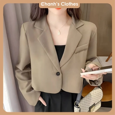 Áo Blazer Form Ngắn Nữ Hàn Quốc 2 Màu Chân Bo Tròn - Hot 2.024, FREE SHIP, Giá 216k