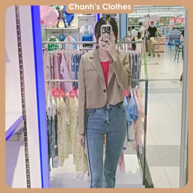 Áo Blazer Form Ngắn Nữ Hàn Quốc 2 Màu Chân Bo Tròn - Hot 2.024, FREE SHIP, Giá 216k