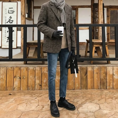 Áo Blazer Nam Kẻ Caro Hàn Quốc - Form Rộng Dày Dặn Chất Dạ Tweed Cao Cấp Giá 320k