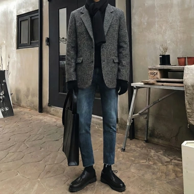 Áo Blazer Nam Kẻ Caro Hàn Quốc - Form Rộng Dày Dặn Chất Dạ Tweed Cao Cấp Giá 320k