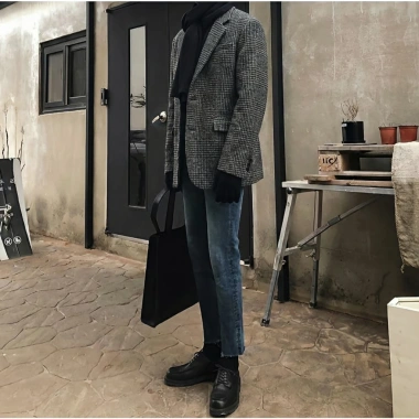 Áo Blazer Nam Kẻ Caro Hàn Quốc - Form Rộng Dày Dặn Chất Dạ Tweed Cao Cấp Giá 320k