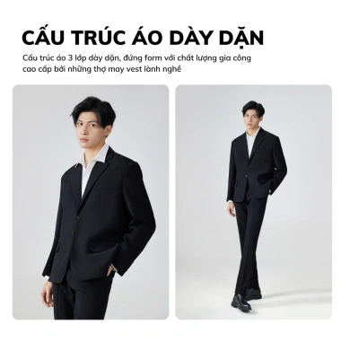 Áo blazer nam Veratino áo vest 2 lớp form rộng, độn vai Hàn Quốc - 289,100₫