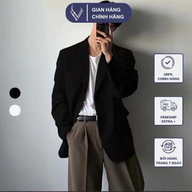 Áo blazer nam Veratino áo vest 2 lớp form rộng, độn vai Hàn Quốc - 289,100₫