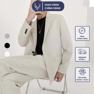 Áo blazer nam Veratino áo vest 2 lớp form rộng, độn vai Hàn Quốc - 289,100₫