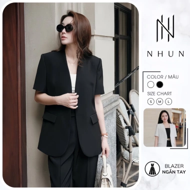 Áo blazer ngắn tay NhunFashion N144 Vest nữ tay lỡ cổ nhọn không nút 2 lớp đệm vai form đứng giảm còn 295k