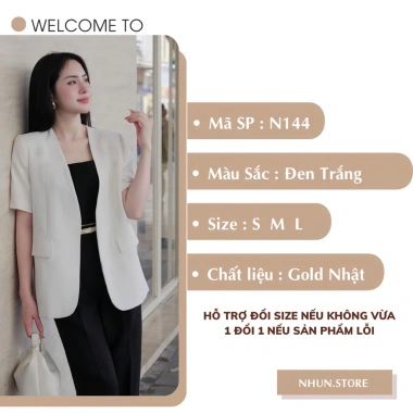 Áo blazer ngắn tay NhunFashion N144 Vest nữ tay lỡ cổ nhọn không nút 2 lớp đệm vai form đứng giảm còn 295k