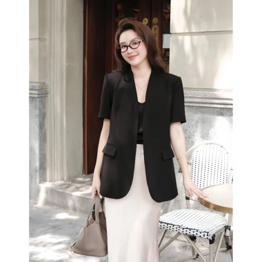 Áo blazer ngắn tay NhunFashion N144 Vest nữ tay lỡ cổ nhọn không nút 2 lớp đệm vai form đứng giảm còn 295k
