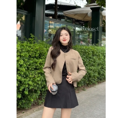 Áo blazer nữ công sở thời trang cá tính, trơn dài tay, khuy đồng, cổ tròn, cởi trước - Nhiều màu, giá 160.818 VND