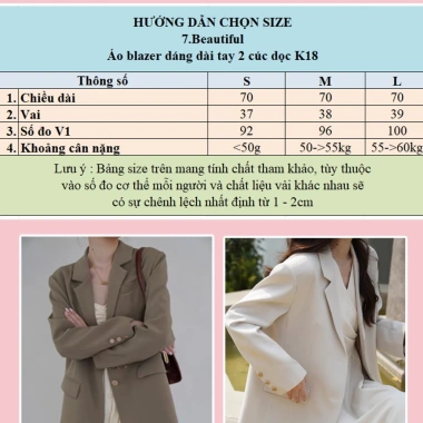 Áo blazer nữ dài tay độn vai công sở – 7 Beautiful K18, giá ưu đãi 340k