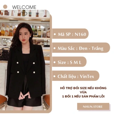 Áo blazer nữ dài tay NhunFashion N160 - vest 4 cúc đồng sang trọng, giảm còn 375.000₫