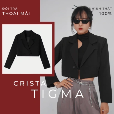 Áo Blazer Nữ Dáng Ngắn Crista Tigma 2 Lớp Lót Lụa Đệm Vai - Sang Trọng, Giá 299k