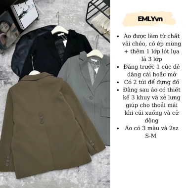 Áo Blazer Nữ Form Dài Cúc Basic Hàn Quốc - Vest Công Sở Cao Cấp Giá 289.000₫