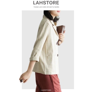 Áo blazer nữ LAHSTORE linen 1 lớp tay dài cổ ve ngọc 2 túi 2 cúc - 4 màu (Be, Đen, Rêu, Nâu) Giá chỉ 290.400 VND 5