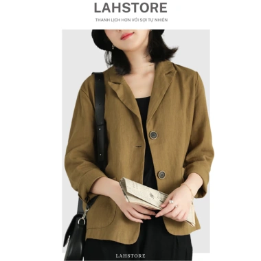 Áo blazer nữ LAHSTORE linen 1 lớp tay dài cổ ve ngọc 2 túi 2 cúc - 4 màu (Be, Đen, Rêu, Nâu) Giá chỉ 290.400 VND 8