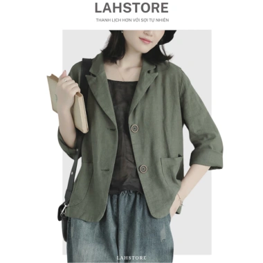 Áo blazer nữ LAHSTORE linen 1 lớp tay dài cổ ve ngọc 2 túi 2 cúc - 4 màu (Be, Đen, Rêu, Nâu) Giá chỉ 290.400 VND 9