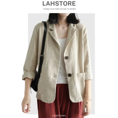Áo blazer nữ LAHSTORE linen 1 lớp tay dài cổ ve ngọc 2 túi 2 cúc - 4 màu (Be, Đen, Rêu, Nâu) Giá chỉ 290.400 VND 10