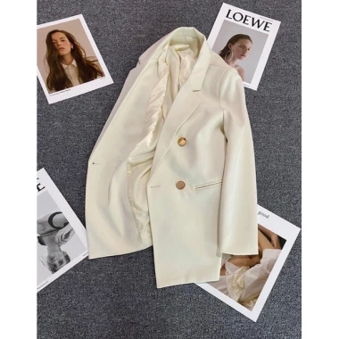 Áo blazer nữ phong cách Hàn Quốc, áo khoác véc trắng sữa đệm vai, giảm còn 229k