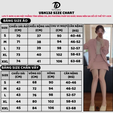 Áo blazer nữ Tuvada + chân váy ngắn set basic, giá chỉ 150.000đ, giảm từ 195.000đ