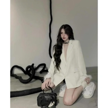 Áo blazer nữ/vest bigsize dài tay phối lông cá, hai màu basic – 327.000đ