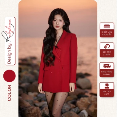 Áo blazer Rubyhouse dáng suông 2 lớp, vest đỏ nhung vải tuyết Hàn – 450.000 VND 3