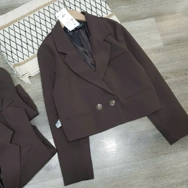 Áo blazer unisex hai lớp cao cấp màu nâu - Vest công sở, giảm giá chỉ 380.000đ