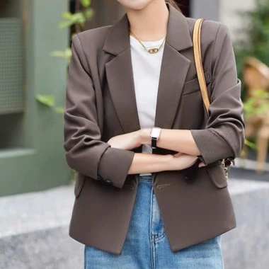Áo blazer unisex hai lớp cao cấp màu nâu - Vest công sở, giảm giá chỉ 380.000đ