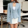 Áo Blazers Dài Tay Màu Trơn Cổ V và Khăn Trang Trí - Phù Hợp Thu Đông Ưu Đãi 329k 7