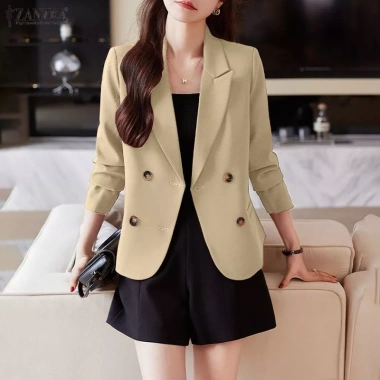 Áo Blazers Nữ Hàn Quốc Tay Dài Túi Nắp Đôi Không Lót Ngực Giá 303.629 VND