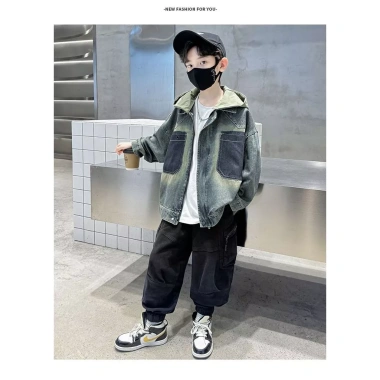 Áo Bomber Denim Rách Oversize cho Bé Trai Xuân Thu - Cotton Dạo Phố, 295k