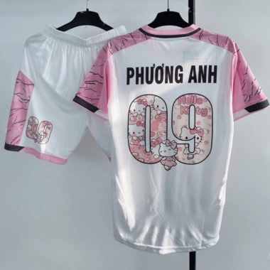 Áo bóng đá JustPlay Trắng‑Hồng – Thun mát lạnh, in tên, size 25‑95kg, giảm 22%