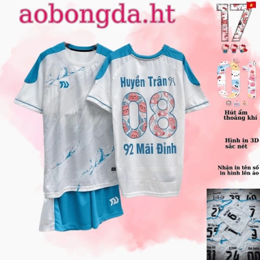Áo Bóng Đá Nam/Nữ Blue Thun Mè Mát Lạnh In Tên Số Size 25‑95kg Giá 27.840₫