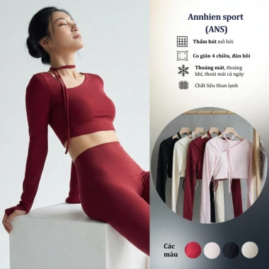 Áo Bra Thể Thao Nữ Dài Tay Xén Cổ Thun Lạnh Thấm Hút Mồ Hôi Co Giãn 4 Chiều - AN NHIÊN SHOP 370k