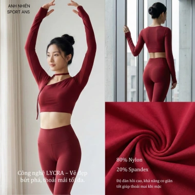 Áo Bra Thể Thao Nữ Dài Tay Xén Cổ Thun Lạnh Thấm Hút Mồ Hôi Co Giãn 4 Chiều - AN NHIÊN SHOP 370k