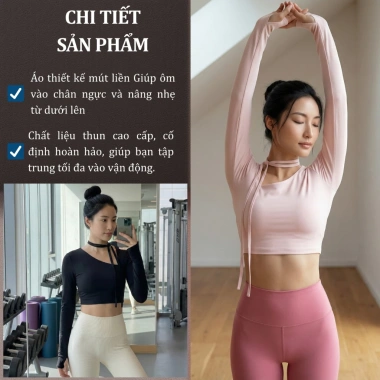 Áo Bra Thể Thao Nữ Dài Tay Xén Cổ Thun Lạnh Thấm Hút Mồ Hôi Co Giãn 4 Chiều - AN NHIÊN SHOP 370k