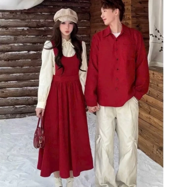 Áo cặp đôi đỏ - sơ mi nam nữ Noel Tết, đồ đôi lễ hội, chất liệu mềm mại, giảm giá 205.000 đồng