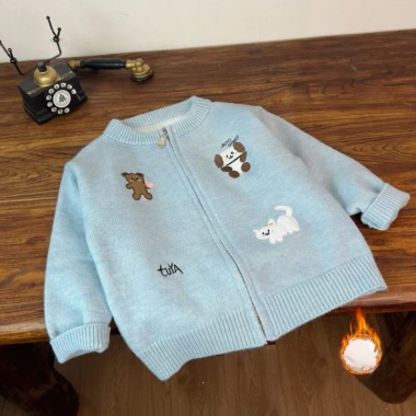 Áo cardigan dệt kim trẻ em bé gái Hàn Quốc, áo len dây kéo dễ thương 9