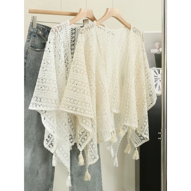 Áo Cardigan Dệt Kim Tua Rua Cổ Điển Nữ - Ren Mỏng, Đi Biển, Giá chỉ 220.000₫